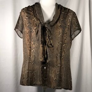 Snake Skin Pattern Tie Front Sheer Top